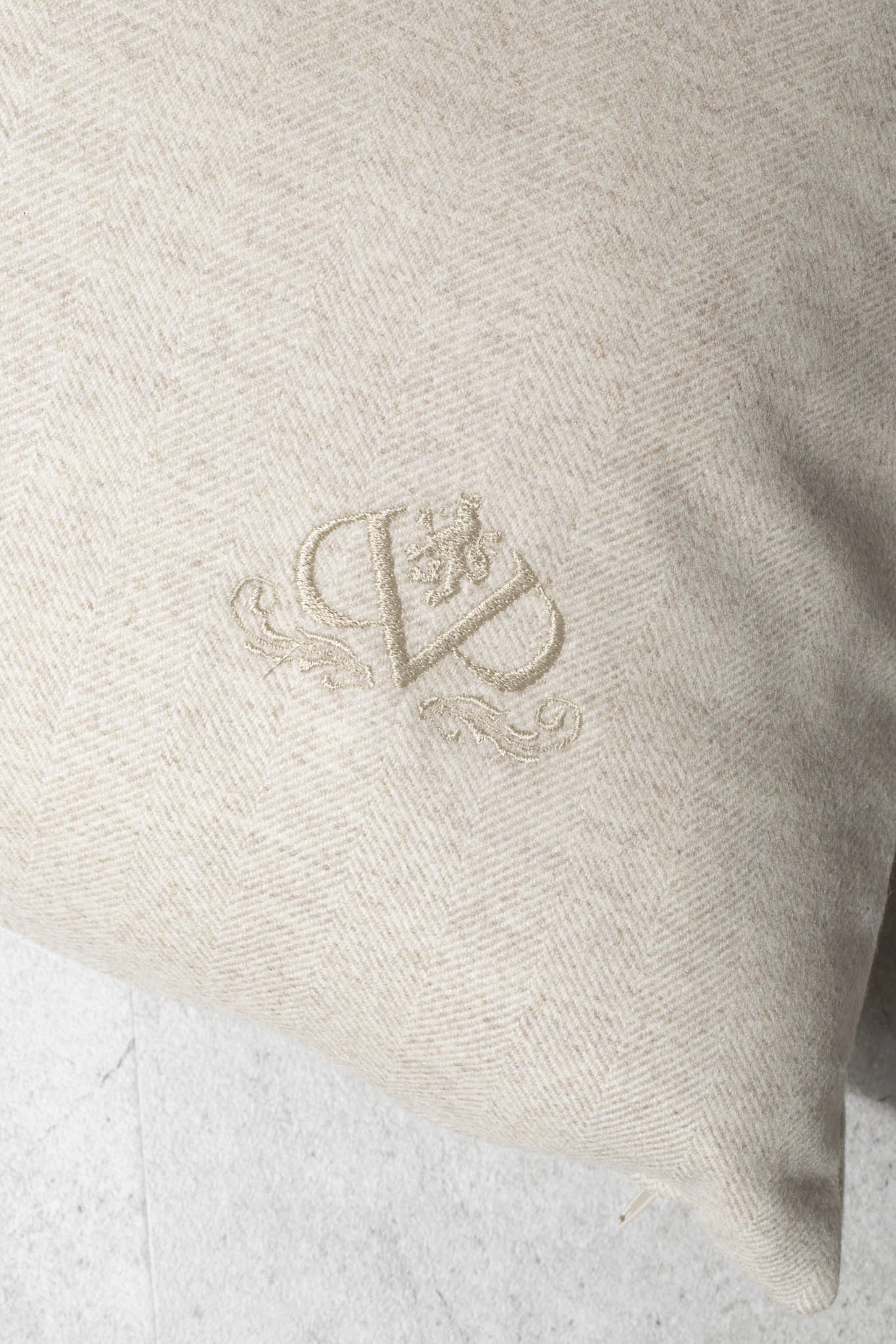 Beige Herringbone Wool Cushion - Made In Italy 5 Beige Herringbone Wool Cushion - Made In Italy - Image 3