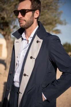 Blue And Grey Reversible Raincoat - Made In Italy -Pini Parma Clothing Store blue and grey reversible raincoat 2