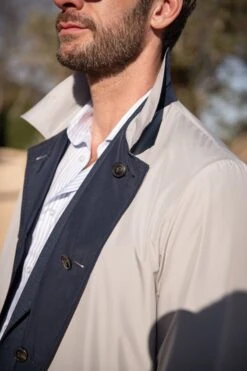 Blue And Grey Reversible Raincoat - Made In Italy -Pini Parma Clothing Store blue and grey reversible raincoat 3