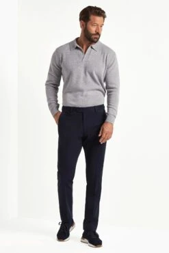 Blue Cotton And Cashmere Garda Trousers - Made In Italy -Pini Parma Clothing Store blue cashmere garda trousers 1