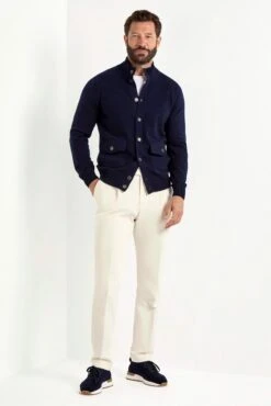 Blue Cashmere Knitted Bomber – Made In Italy -Pini Parma Clothing Store blue cashmere knitted cardigan 2