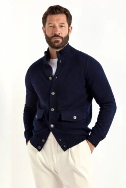 Blue Cashmere Knitted Bomber – Made In Italy