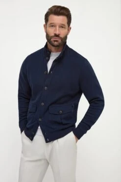 Blue Cotton Knitted Bomber – Made In Italy 8 Blue Cotton Knitted Bomber – Made In Italy -Pini Parma Clothing Store blue cotton bomber 5