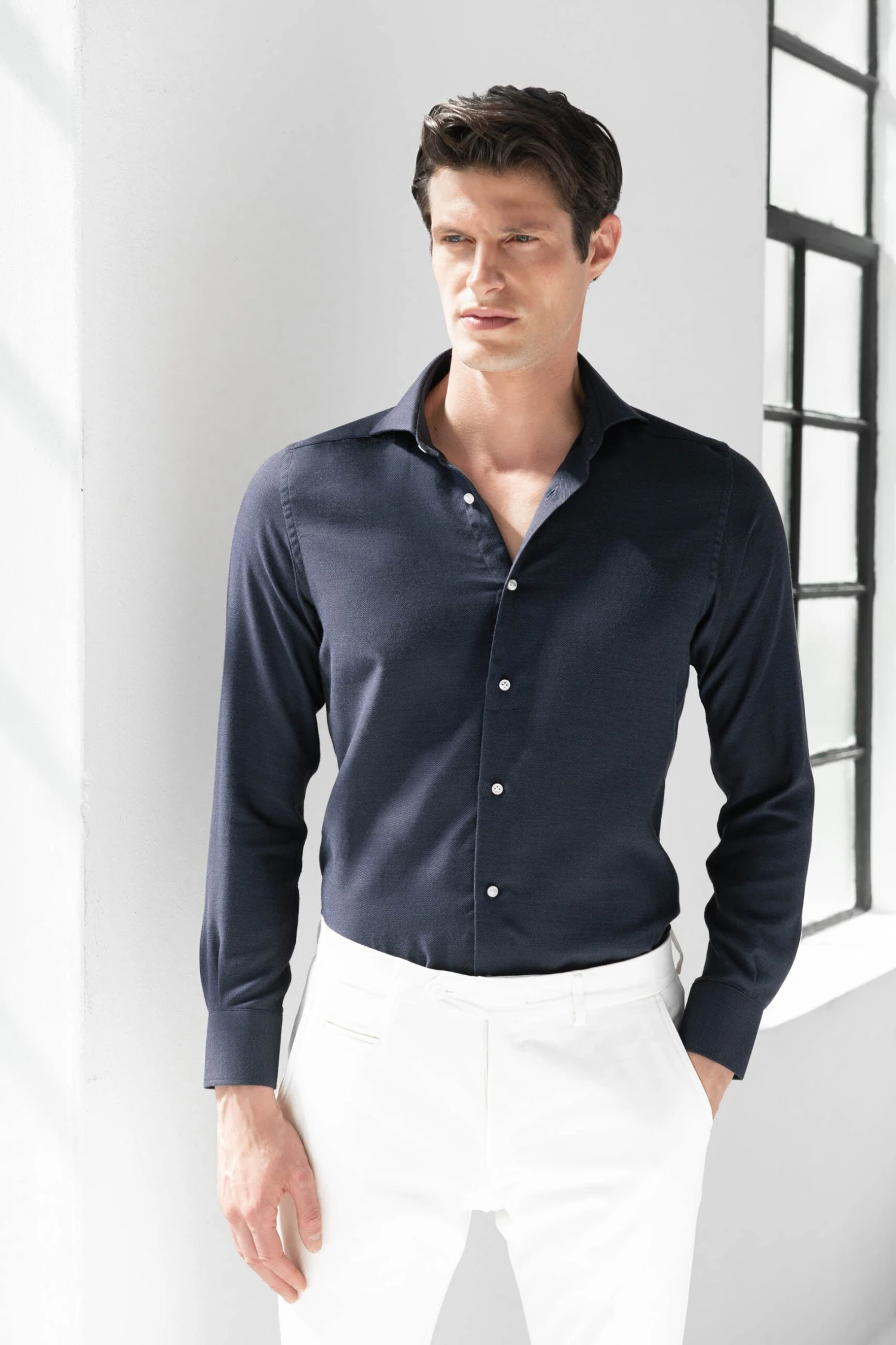 Blue Cashmere And Cotton Shirt - Made In Italy 3 Blue Cashmere And Cotton Shirt - Made In Italy