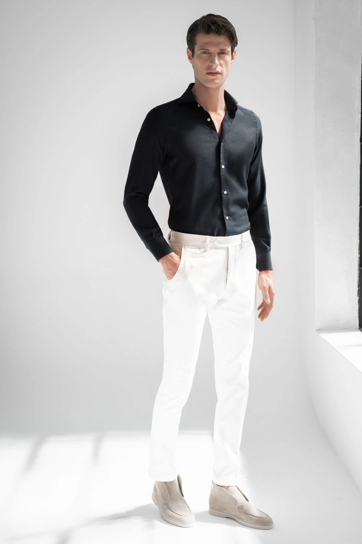 Blue Cashmere And Cotton Shirt - Made In Italy 6 Blue Cashmere And Cotton Shirt - Made In Italy - Image 4