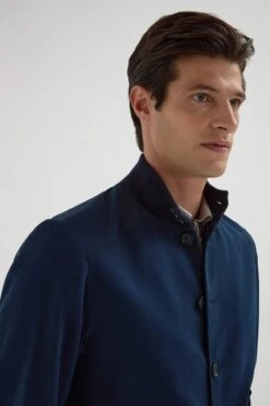 Blue Cotton And Silk Bomber - Made In Italy -Pini Parma Clothing Store blue cotton silk bomber 5