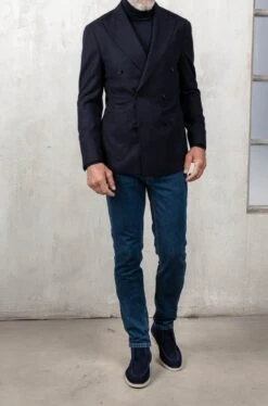 Blue Flannel Super 180'S Double Breasted Jacket - Made In Italy