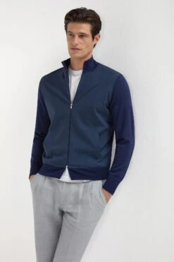 Blue Wool & Knit Bomber - Made In Italy