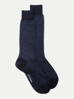 Blue Herringbone Short Socks - Made In Italy