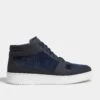 Blue Nabuk And Corduroy High Sneakers - Made In Italy -Pini Parma Clothing Store blue high top nabuk corduroy sneakers
