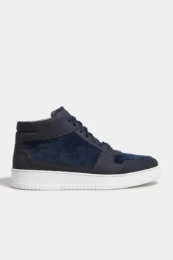 Blue Nabuk And Corduroy High Sneakers - Made In Italy