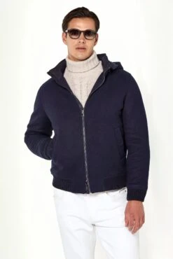 Blue Hooded Bomber - Made In Italy