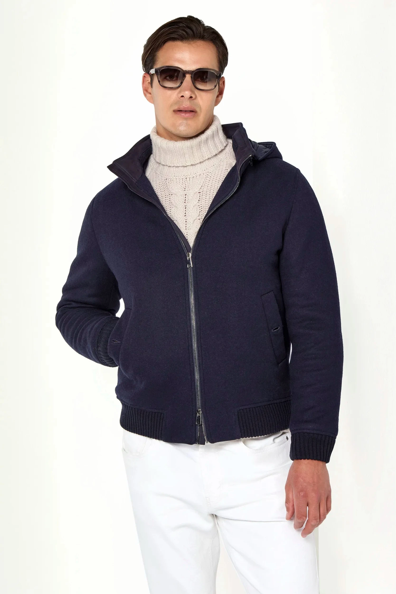 Blue Hooded Bomber - Made In Italy 3 Blue Hooded Bomber - Made In Italy