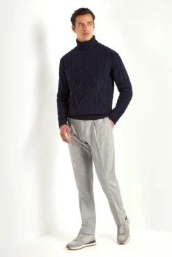Blue Jacquard Patterned Turtleneck – Made In Italy -Pini Parma Clothing Store blue jacquard turtleneck 1