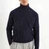 Blue Jacquard Patterned Turtleneck – Made In Italy 1 Blue Jacquard Patterned Turtleneck – Made In Italy -Pini Parma Clothing Store blue jacquard turtleneck 2