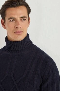 Blue Jacquard Patterned Turtleneck – Made In Italy -Pini Parma Clothing Store blue jacquard turtleneck