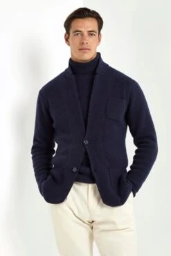 Blue Knitted Jacket - Wool And Cashmere - Made In Italy