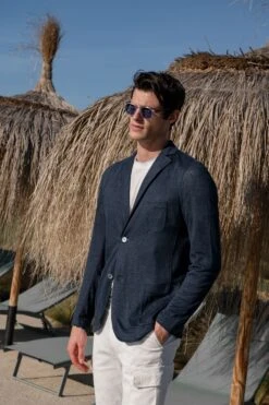 Blue Linen Knitted Jacket - Made In Italy