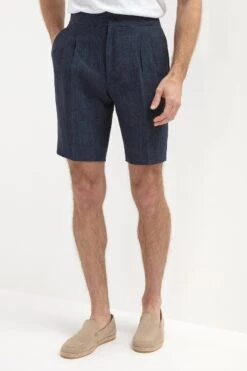 Blue Linen Relaxed Shorts - Made In Italy