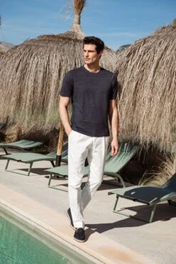 Blue Linen T-shirt - Made In Italy -Pini Parma Clothing Store blue linen tshirt 3