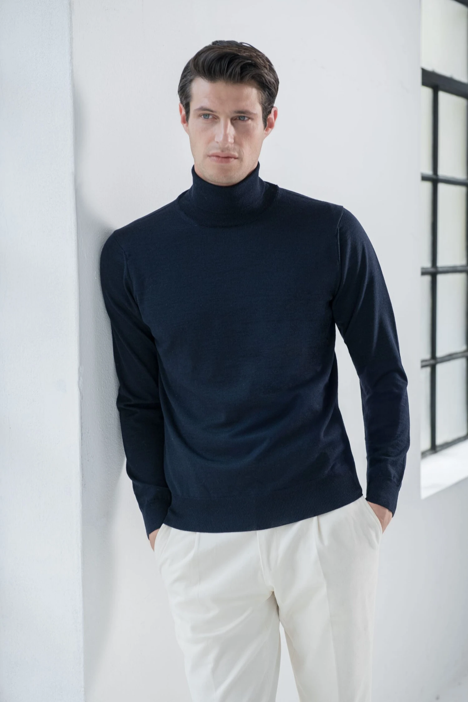 Blue Merino Turtleneck – Made In Italy 3 Blue Merino Turtleneck – Made In Italy