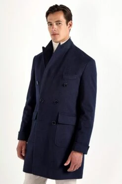Blue Polo Coat - Made In Italy -Pini Parma Clothing Store blue polo coat loro piana wool 2