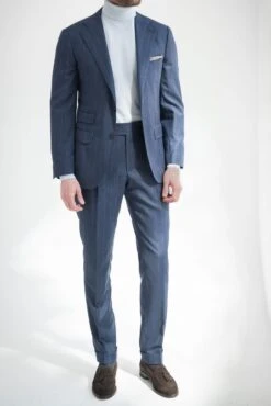 Blue Striped 140'S Suit - Made In Italy