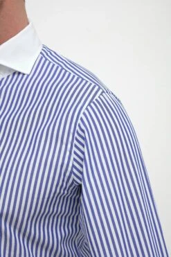 Blue Striped White Collar Shirt Limited Edition - Made In Italy -Pini Parma Clothing Store blue striped white collar shirt 3