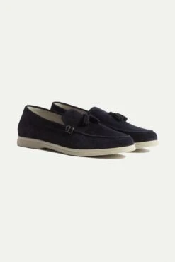 Blue Suede Tassel Loafers - Made In Italy
