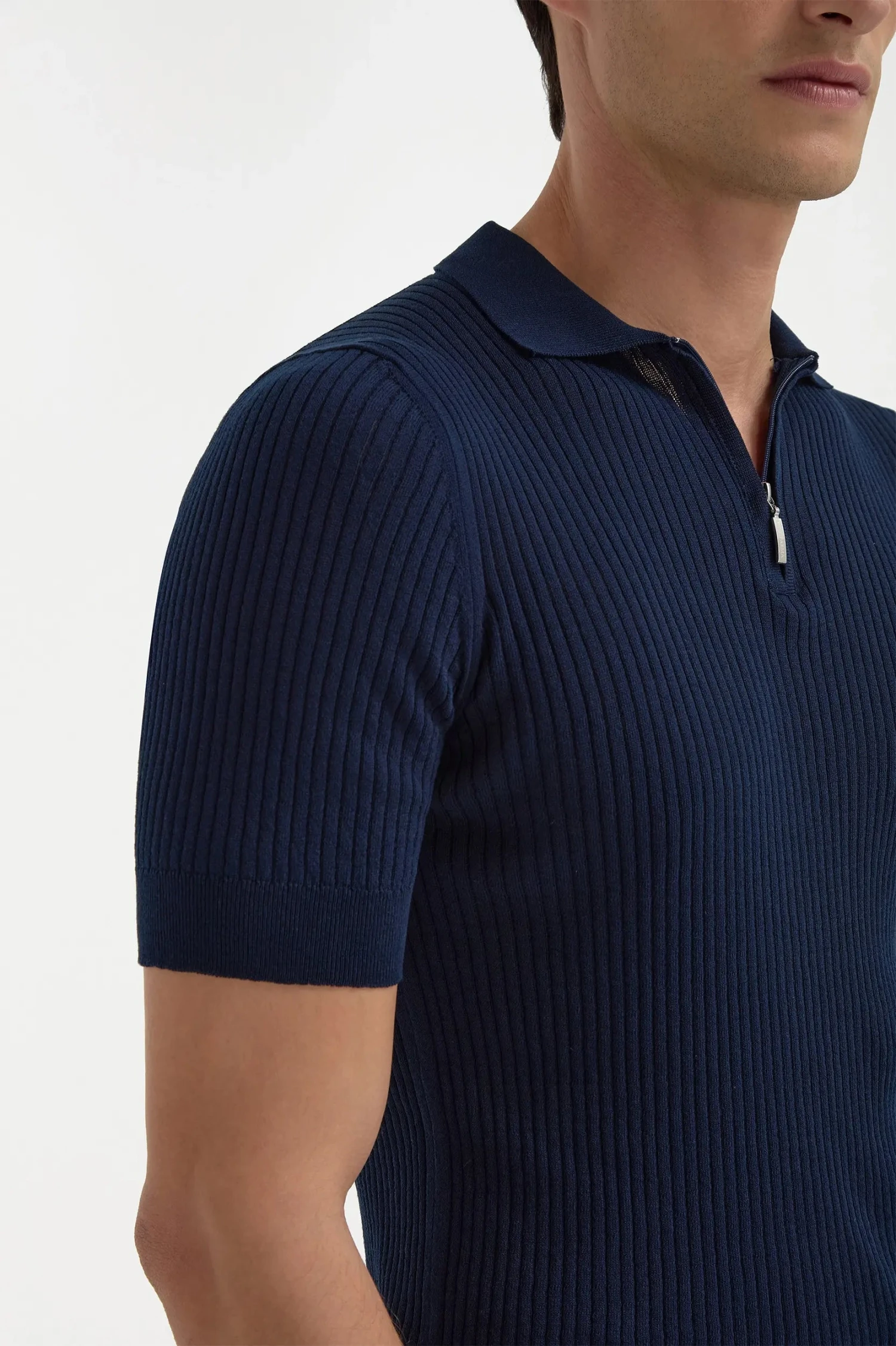 Blue Thin Rib Zipped Polo - Made In Italy 6 Blue Thin Rib Zipped Polo - Made In Italy - Image 4