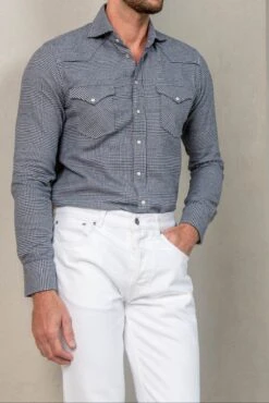 Blue Prince Of Wales Western Shirt - Made In Italy