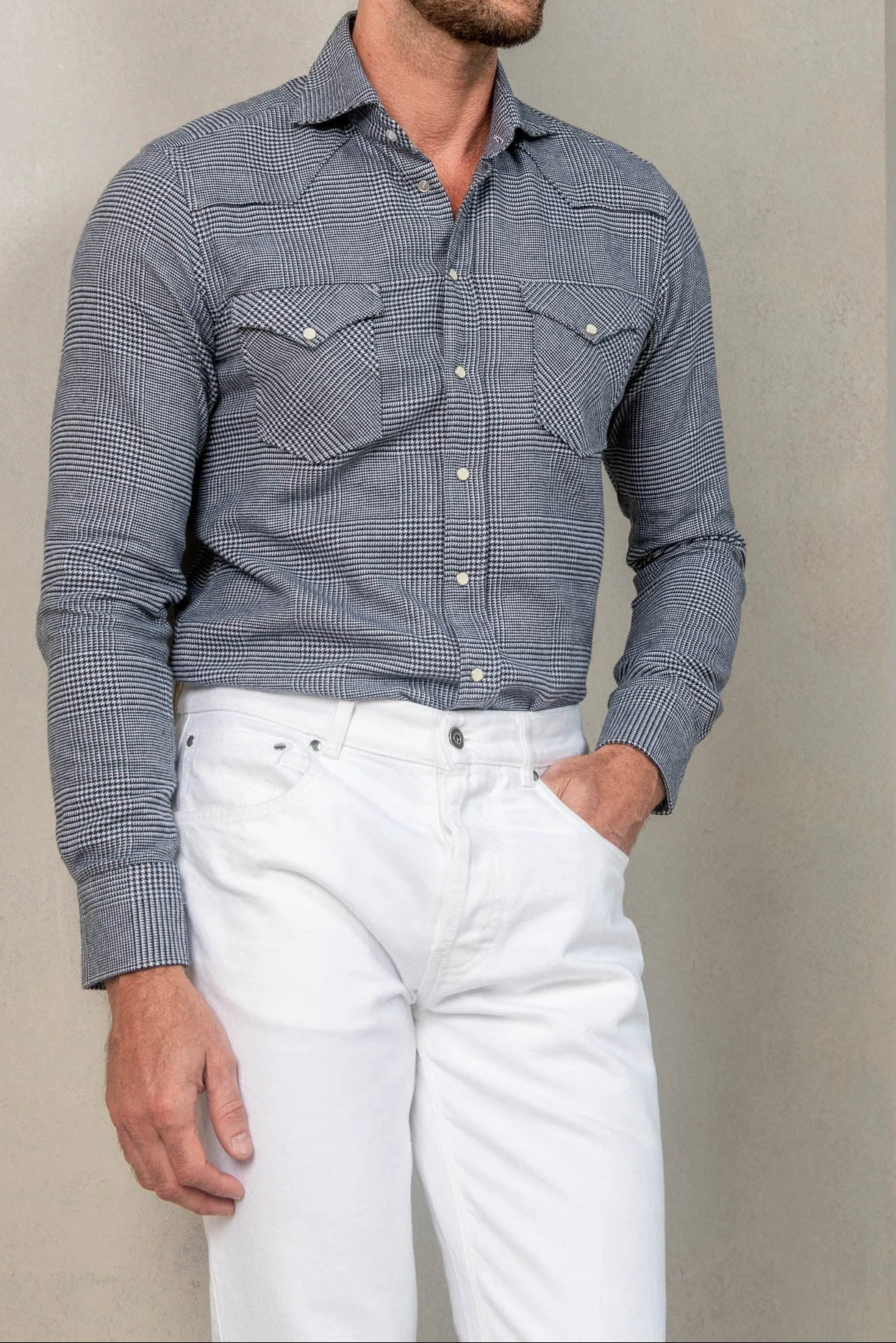 Blue Prince Of Wales Western Shirt - Made In Italy 3 Blue Prince Of Wales Western Shirt - Made In Italy