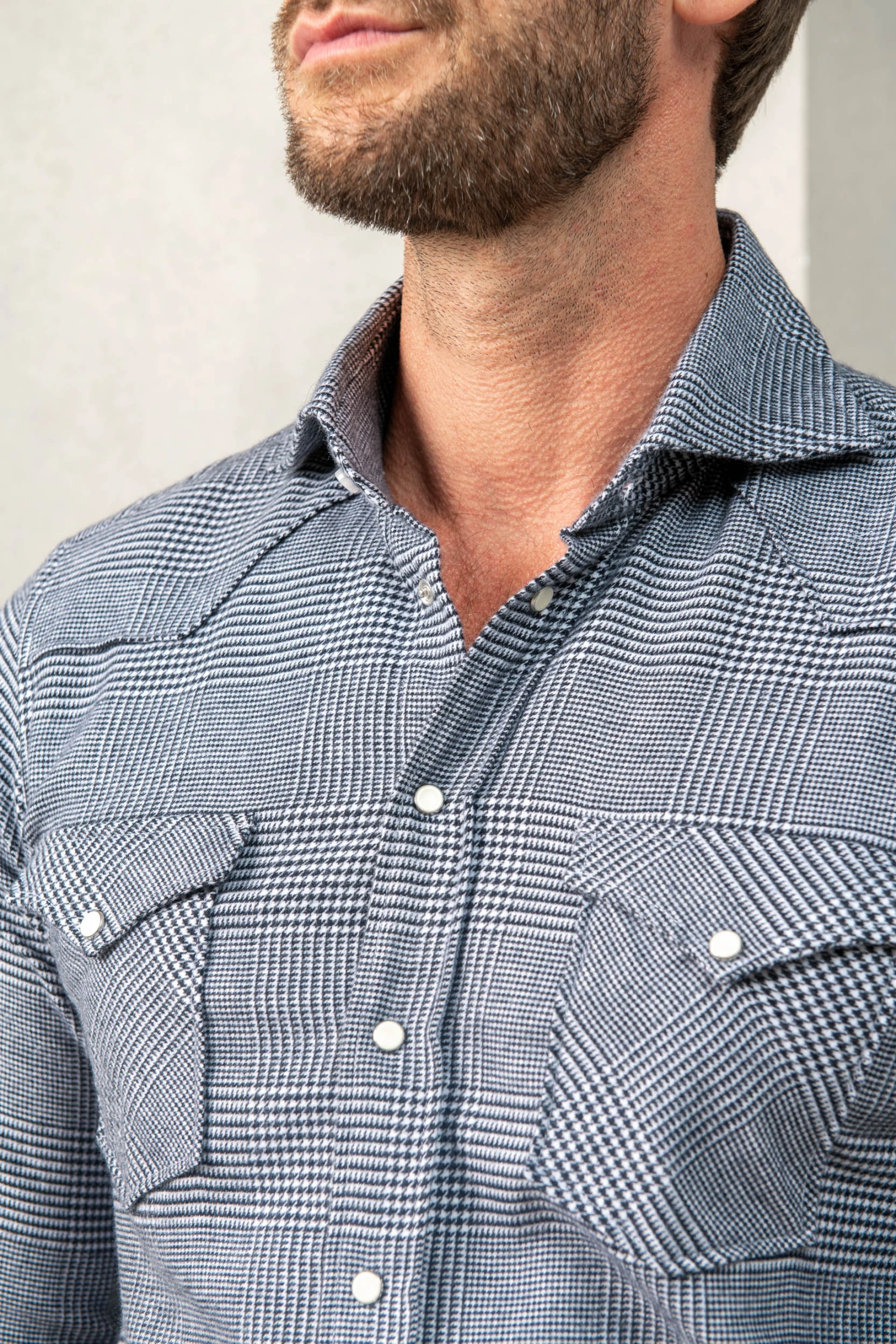 Blue Prince Of Wales Western Shirt - Made In Italy 4 Blue Prince Of Wales Western Shirt - Made In Italy - Image 2