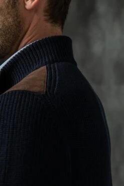 Blue And Brown Cardigan - Alcantara & Wool - Made In Italy -Pini Parma Clothing Store blueandbrownluxurycardigan 5