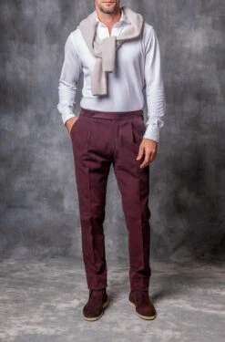 Bordeaux Cotton Biella Trousers - Made In Italy