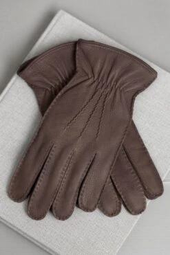 Brown Cashmere Lined Deerskin Leather Gloves - Made In Italy