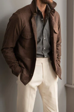 Brown Safari Jacket Flannel Super 180'S – Made In Italy