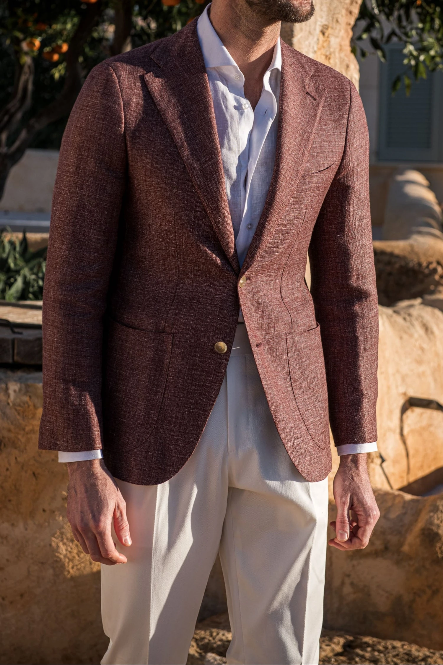 Burgundy Linen And Wool Jacket - Made In Italy 3 Burgundy Linen And Wool Jacket - Made In Italy