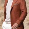 Terracotta Linen Jacket - Made In Italy 2 Terracotta Linen Jacket - Made In Italy -Pini Parma Clothing Store burntorangejacket 2