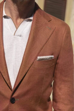 Terracotta Linen Jacket - Made In Italy -Pini Parma Clothing Store burntorangejacket 4