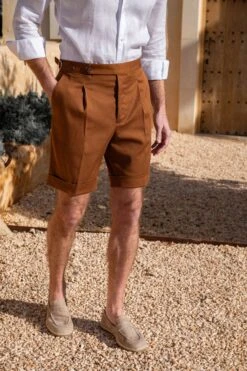 Cognac Cotton Shorts - Made In Italy