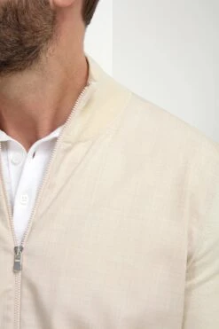 Cream Wool & Knit Bomber - Made In Italy -Pini Parma Clothing Store cream full zip 3