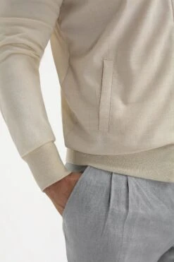 Cream Wool & Knit Bomber - Made In Italy -Pini Parma Clothing Store cream full zip 5