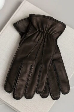 Dark Brown Deerskin Leather Gloves - Made In Italy