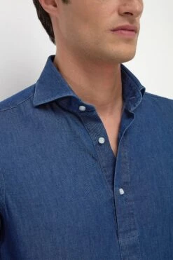 Denim Popover Shirt - Made In Italy 11 Denim Popover Shirt - Made In Italy -Pini Parma Clothing Store denim popover shirt 3