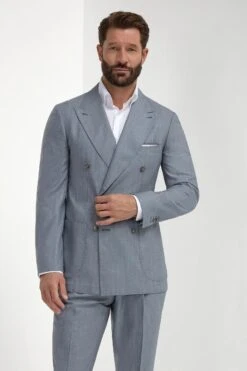 Dusty Blue Pinstripe Double Breasted Super 150's Suit - Made In Italy -Pini Parma Clothing Store dusty blue pinstripe suit 2
