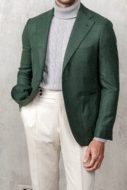 Green Jacket In Wool And Cashmere - Made In Italy