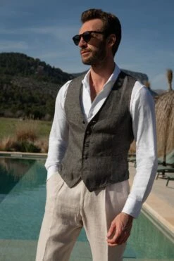 Green Linen Waistcoat - Made In Italy