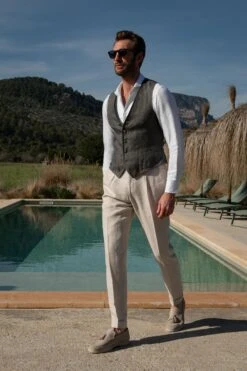 Green Linen Waistcoat - Made In Italy -Pini Parma Clothing Store green linen waistcoat 2