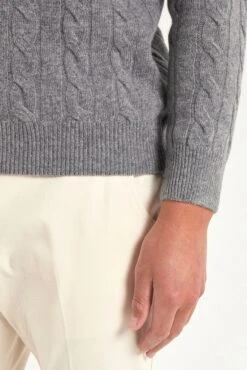 Mid Grey Cable Knit Turtleneck – Made In Italy -Pini Parma Clothing Store grey cable turtleneck 4